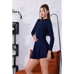 Newness Fashion Forwoard Kadın Fermuar Detaylı Şort Etekli Uzun Kollu Tulum Mayo Lacivert