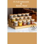 NEWNOW Bambu Baharatlık Standı 3 Katlı 12 Adet 300 ml Kapaklı Baharatlık, ( Etiket Ve Bambu Kaşıklı)