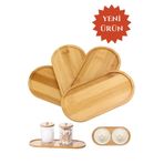 NEWNOW Bambu Sunum Tabağı Oval, Baharat Standı, Yağdanlık Standı, Bambu Çerezlik 26 * 14 cm ( 3 Adet )