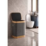 NEWNOW VELORA Collection Bambu Kapaklı Kadife Çamaşır Sepeti 42x35x60 cm Katlanabilir Kirli Çamaşır Sepeti