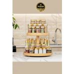 NEWNOW Yeni Nesil Bambu 360 Dönen 2 Katlı Kenarlı Baharatlık Standı, Bambu Döner Stand