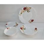 Newore Kırmızı Beyaz Gül Desen Opal 24 Parça 6 Kişilik Yemek Takım