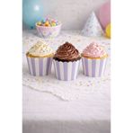 NEWPARİ Çizgili Makaron Lila Renk Temalı Cupcake & Muffin Kek Kalıbı Fırında Dağılmaz (25'li adet)