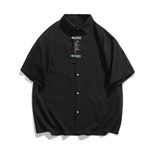 Newrong Erkek Retro Çin İşlemeli Kısa Kollu Gömlek Gevşek Fit Casual Mandarin Yaka Yaz Gömlek, siyah, 4XL