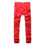 newrong Erkek Yırtık Yıkılmış Fermuarlı Kot Pantolon, kırmızı, 33W / 31L