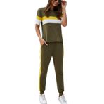 newrong Eşofman, renk çizgili, kısa kollu, fitness spor kıyafeti, yuvarlak yaka, Winerot XL, asker yeşili, S