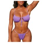 newrong İki Parçalı Bikini Düz Renk Halter İpli Tieback, Mor, S
