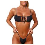 newrong İki Parçalı Bikini Düz Renk Halter İpli Tieback, siyah, S