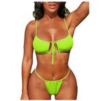 newrong İki Parçalı Bikini Düz Renk Halter İpli Tieback, Yeşil, M