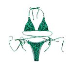 newrong Kadın 2 parçalı set, telsiz, üçgen kayış, düşük bel, mayo modası, seksi bikini, Leopar Yeşili, M