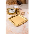NEWTREND Züccaciye 2'li lüx Gold Döküm Gül Çerçeveli Gold Kare Nişan,Çeyiz,Kahve,Çay Sunum servis Tepsisi