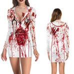 NEWUPZSI Cadılar Bayramı kostümü, kadın, hemşire elbisesi, bodysuit kadın kedi elbisesi, sarma elbise, bodycon tulum, kemik, uzun kollu, doktor mantosu, üniforma, kostümlü oyun, korku kostümü,