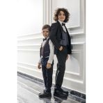 Nexactive Yelek Ceket Papyon Çocuk Genç Takım Elbise 5'li Mezuniyet Balo Bayramlık Düğün Damatlık 5'li Set NX-5007 - Siyah - 5 - 6 Yaş
