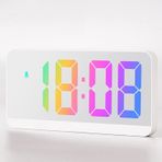 Nexarin Modern Dijital Saat - Dinamik RGB Ekran, 12/24H Formatı, Büyük Rakamlar, Modaya Uygun Yaşam Alanları ve İş İstasyonları için Sessiz Çalışma (Beyaz Kasa, Ayna Önü, Gradyan)