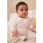 Next Baby %100 Organik Pamuk Gül İşlemeli Küçük Kız Kardeş Tulumu