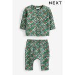 Next Baby % 100 Pamuklu Green Flovers Uzun Kollu Ceket Tayt Alt Üst Takım - 6 - 9 Ay - Yeşil