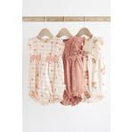 Next Baby % 100 Pamuklu Krem Pembe Ayıcık Desenli Romper 3’lü Set