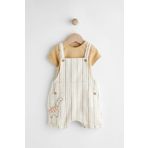 Next Baby Cotton Cream Dinosaur Patterned Salopet Body Bodysuit Set