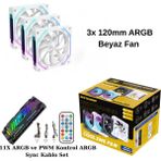 Next Gaming NG-O120W 3 Adet 120MM Argb Fan 11X Argb Pwm Slot Kontrolcü ve Kumanda Beyaz