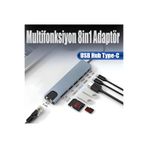 nextbuy 8in1 Type-C Hub Port Uyumlu Adaptör HDMI USB Kart Okuyucu Ethernet Pd Girişli Macbook Çevirici Gri