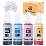 NEXTPAGE T664 664 Mürekkep Epson T6641 T6642 T6643 T6644 ile Uyumlu Dolum Şişesi Mürekkep Epson EcoTank ET-2500 ET-2550 ET-2600 ET-2650 ET-4500 ET-14000 L396 L396 L396 için 050 L 3060 L3070 (4 paket)