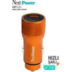 NextPower Next Power 52.5W Araç Içi Hızlı Şarj Aleti Type-C + USB Güç Adaptörü Oto Çakmaklık - Turuncu - 20W GaN Black