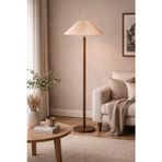 Nexus Pleated Floor Lamp – Ceviz Gövde Krem Plise Şapka Modern Premium Lambader AHNTD32