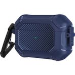 Nezih Case Airpods Pro 3 Uyumlu Karbon Fiber Detaylı Askı Aparatlı 360 Tam Koruma Kılıf - Lacivert