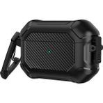 Nezih Case Airpods Pro 3 Uyumlu Karbon Fiber Detaylı Askı Aparatlı 360 Tam Koruma Kılıf - Siyah