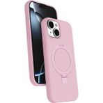 Nezih Case Apple iPhone 15 Uyumlu Içi Kadife Stand Olabilen Halka Yüzüklü Kılıf - Pembe