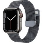 Nezih Case Apple Watch Seri 7/8/9 41MM Uyumlu Hasır Örgü Metal Kordon - Antrasit - Gri