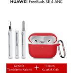 Nezih Case Huawei Freebuds Se 4 Anc Uyumlu Silikon Kılıf + Temizlik Kiti - Kırmızı