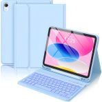 Nezih Case Ipad Air 11 Inch M2 M3 Çip Air 4. /5. /6. Nesil Uyumlu Kablosuz Bluetooth Bağlantılı Kalem Bölmeli Klavyeli Kılıf - Açık Mavi