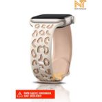 Nezih Case Watch 5/6/7/8/9/10/se/ultra/ultra2 44/45/49mm / Seri 10 46 / Seri 11 46mm Uyumlu Leopar Silikon Kordon - Apple Watch 2/3/4/5/6/7/8/9/10/Se/Se2/ultra/ultra2 44/45/46/49mm - Bej