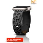 Nezih Case Watch 5/6/7/8/9/10/se/ultra/ultra2 44/45/49mm / Seri 10 46 / Seri 11 46mm Uyumlu Leopar Silikon Kordon - Apple Watch 2/3/4/5/6/7/8/9/10/Se/Se2/ultra/ultra2 44/45/46/49mm - Füme