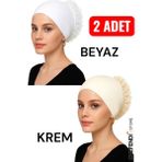 NF ND ENEFENDİ 2 Adet Silikonlu Fırfırlı Bone Kaymayan Topuz Bonesi Dikişsiz Krem Beyaz | Konforlu Şık Pratik Bone - Krem - Beyaz - Standart