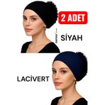 NF ND ENEFENDİ 2 Adet Silikonlu Fırfırlı Bone Kaymayan Topuz Bonesi Dikişsiz Lacivert Siyah | Konforlu Pratik Bone