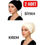 NF ND ENEFENDİ 2 Adet Silikonlu Fırfırlı Bone Kaymayan Topuz Bonesi Dikişsiz Siyah Krem | Konforlu Pratik Bone - Krem - Siyah - Standart