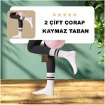 NF ND ENEFENDİ 2 Çift Yoga Pilates Çorabı Kadın Kaymaz Silikon Taban Pamuklu Soket Tenis Çorap Altı Havlulu Beyaz.