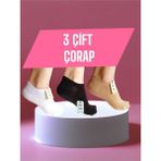 NF ND ENEFENDİ 3 Çift Babet Çorap Görünmez Spor Yoga Pilates Kaymaz Silikon Taban 36-40 Siyah Beyaz Krem Dikişsiz
