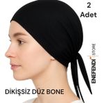 NF ND ENEFENDİ Bone Fırfırsız Hijab, Tesettür Bone, Siyah Penye Dikişsiz Düz Rahat Bone 2 Adet