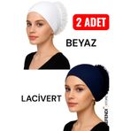 NF ND ENEFENDİ Silikonlu Fırfırlı Bone Kaymayan Topuz Bonesi Dikişsiz Beyaz Lacivert | Konforlu Pratik Bone 2 Adet