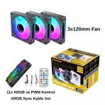 Ng-A120b 3 Adet 120Mm Kasa Fan 11X Argb Pwm Slot Kontrolcü Ve Kumanda Siyah