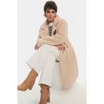 NG Style Cep Detaylı Peluş Uzun Kaban - 38 - Bej