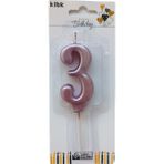 Ngüzel Party 3 Yaş Büyük Boy (7 Cm) 3 Rakam Lüks Pasta Mum Pembe