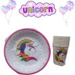 Ngüzel Party Unicorn Temalı Doğum Günü 8 Adet Karton Tabak + 8 Adet Karton Bardak Seti
