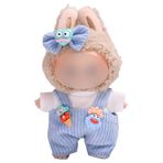 NHQZ 17 cm Labubu oyuncak bebek için kıyafet, Labubu oyuncak bebek aksesuarı, oyuncak bebeksiz, sevimli oyuncak bebek kıyafeti, kendin yap hediye, 1 kurdele, 1 tişört, 1 tulum, mavi set, Mavi, M