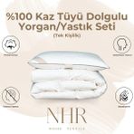 Nhr Home %100 Kaz Tüyü Dolgulu, %70 Gıdık Antibakteriyel, Isı Dengeleyici, Tek Kişilik Yorgan/yastık Seti - 155 x 215 cm - Beyaz