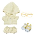 niannyyhouse 10 cm 15 cm 20 cm Peluş Bebek Giysileri Kapüşonlu Pantolon Gözlük Kanvas Ayakkabılar Spor Giyim Kıyafet Yumuşak Doldurulmuş Oyuncak Giydir (Bej-15 cm)