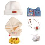 niannyyhouse 10 cm Peluş Bebek Giysileri Küçük Kırmızı Çiçek Seti Esneklik Şapka Kapüşonlu Pantolon Yelek Sırt Çantası Kanvas Ayakkabılar Yumuşak Doldurulmuş Peluş Oyuncak Giydirme (10cm)